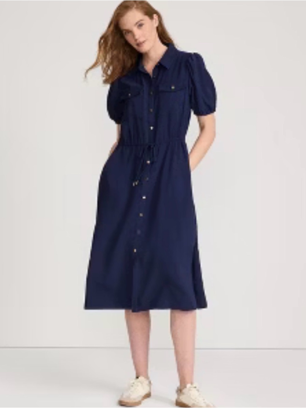 Lands' End Navy Twill Button-Front Midi Shirt Dress NWT Size 1X